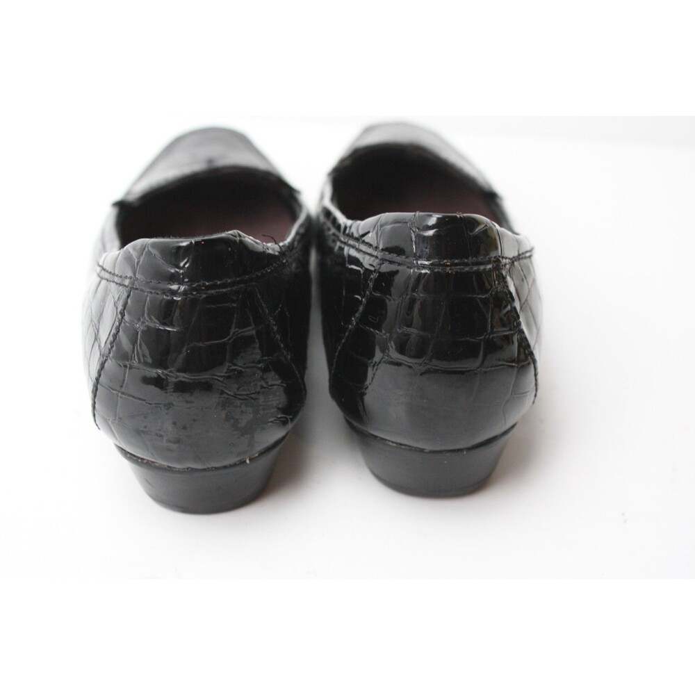 CLARKS Artisan Shoes Womens sz 7.5 Black Patent Leather Croc Slip-Ons Loafers - Picture 4 of 7